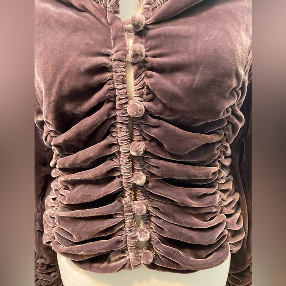 RARE☀️Vintage 100% Silk Crushed Velvet Romantic,Poet jacket with ruching.Size S - Picture 2 of 13